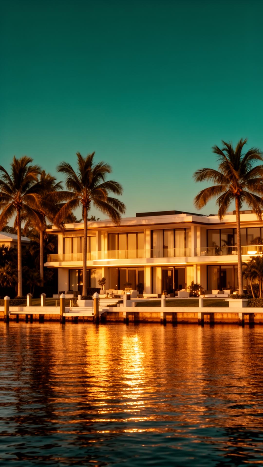 Luxury Miami waterfront estate at golden hour